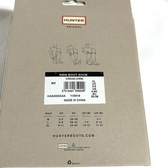 HUNTER Boots Kids Boot Socks size XL Cream with red and black logo fleece - Picture 3 of 8